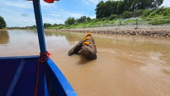 แม่น้ำน่านลดระดับ เผยตอต้นตะเคียนยักษ์อายุนับพันปีโผล่กลางน้ำ ชาวบ้านแห่ขอโชคลาภ