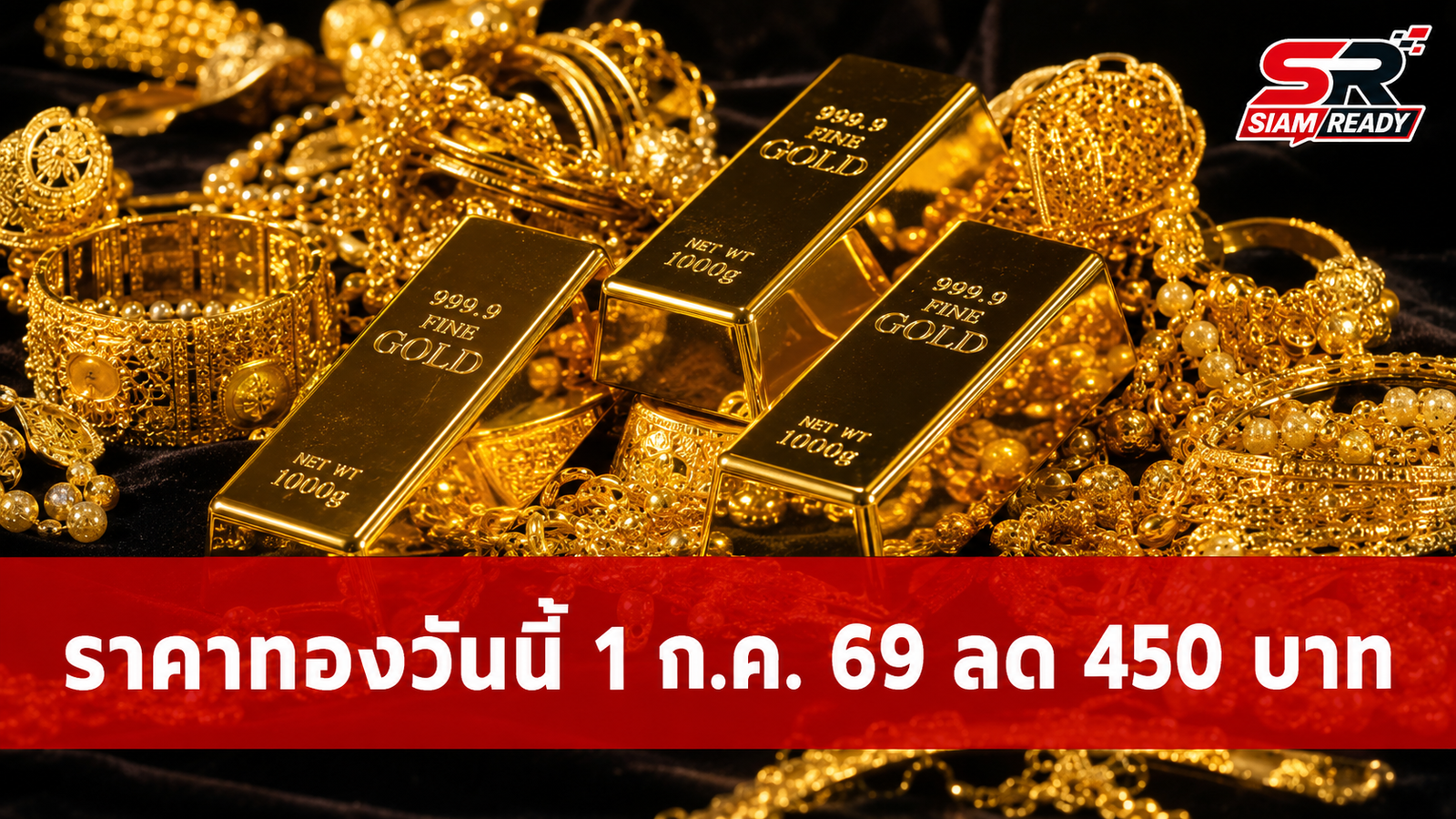 ราคาทองวันนี้ 1 ก.ค. 69 ปรับตัวลดลง 450 บาท ทองรูปพรรณขายออกที่ 63,650 บาท