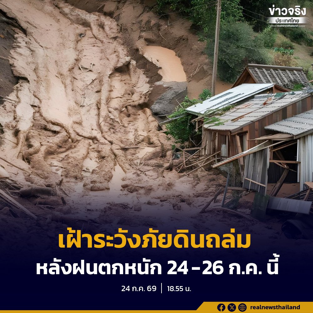 กรมทรัพยากรธรณีประกาศเตือนภัยดินถล่ม 9 จังหวัด เฝ้าระวัง 24-26 ก.ค. นี้