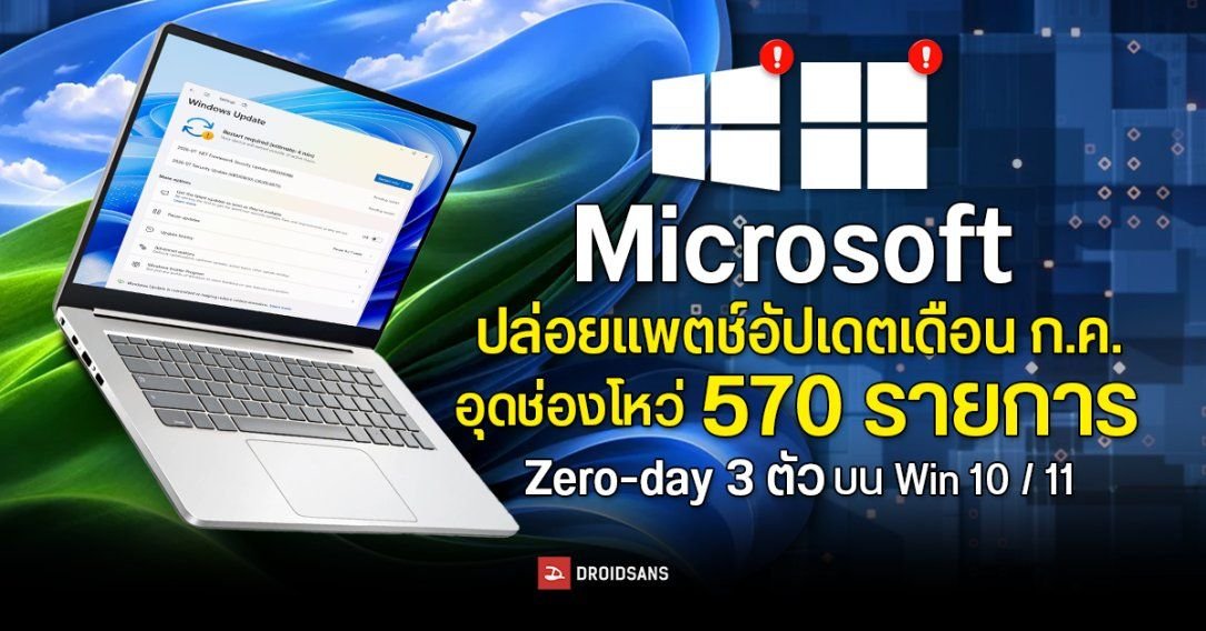 Microsoft ปล่อยอัปเดตความปลอดภัย ก.ค. 2026 แก้ไขช่องโหว่รวม 570 รายการ