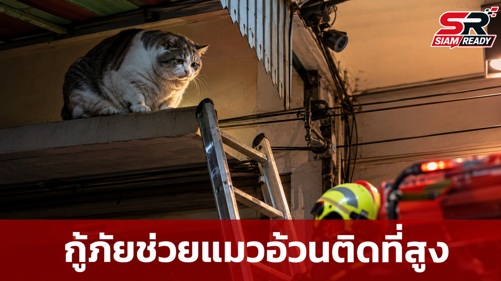 ภารกิจสุดเอ็นดู! กู้ภัยบางรักช่วย 'แมวอ้วน' ติดที่สูงลงไม่ได้