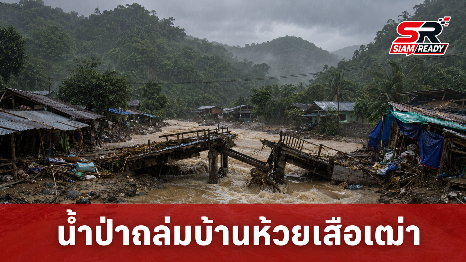 น้ำป่าถล่มบ้านห้วยเสือเฒ่า แม่ฮ่องสอน สะพานขาด-ร้านค้าที่ระลึกเสียหายหนัก