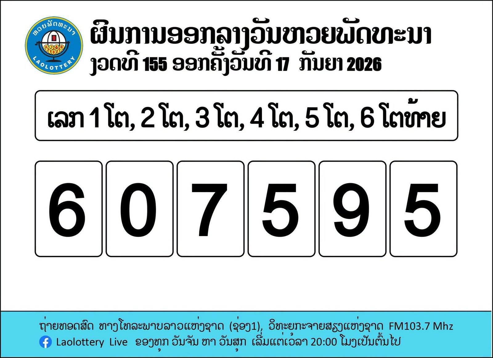 สรุปผลหวยลาวงวด 17 กันยายน 2569 พร้อมรายละเอียดอัตราการจ่ายเงินรางวัล