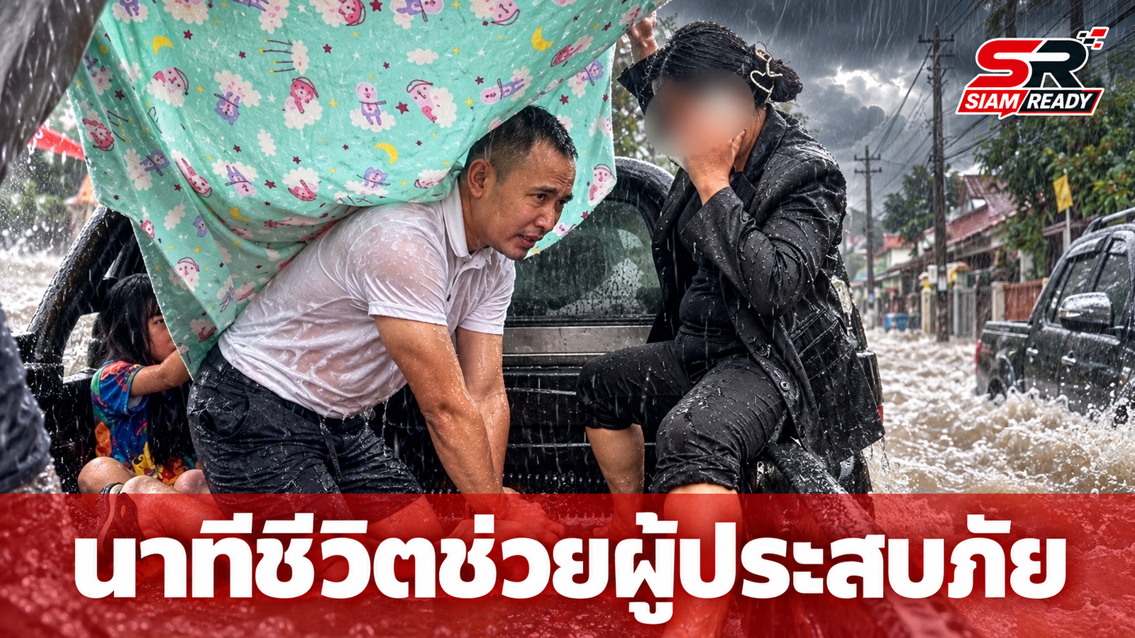 นาทีระทึก! ตำรวจ คฝ. ร่วมทหารอากาศหญิง ช่วยชีวิตผู้ประสบเหตุถูกไฟชอร์ตกลางน้ำท่วม