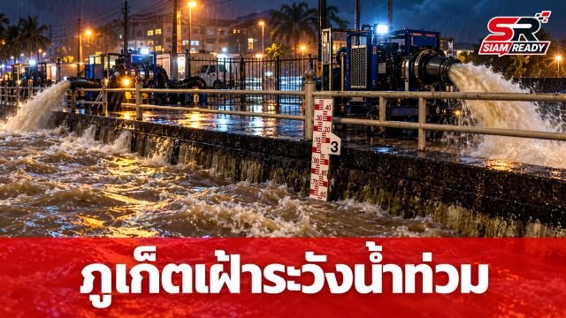 ภูเก็ตเฝ้าระวังระดับน้ำคลองบางใหญ่ เร่งระบายน้ำรับมือฝนตกต่อเนื่องและน้ำทะเลหนุน
