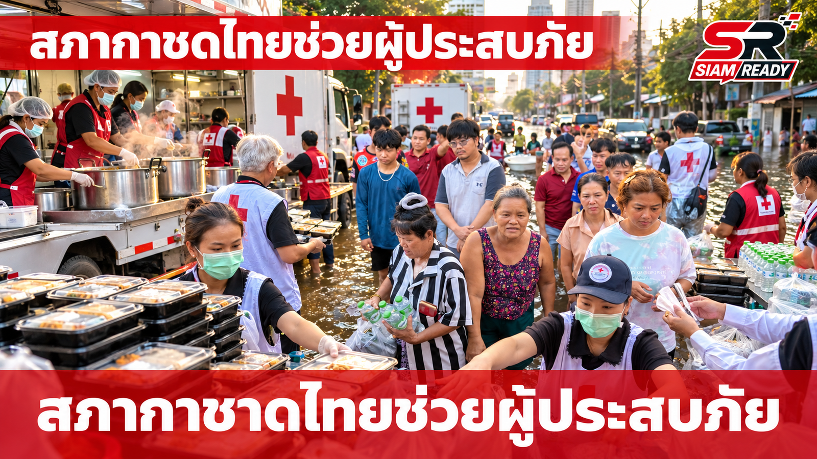 สภากาชาดไทยส่งครัวเคลื่อนที่บรรเทาทุกข์ผู้ประสบภัยน้ำท่วมในกรุงเทพฯ