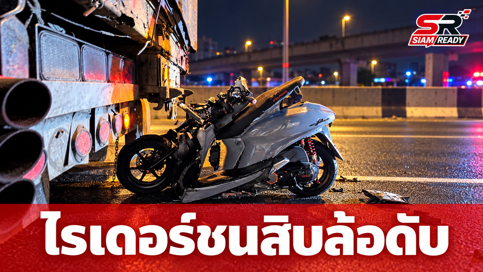 สลดไรเดอร์หนุ่มชนท้ายสิบล้อดับบนสะพานข้ามแยกบางสีทอง ก่อนถูกจยย.ปริศนาชนซ้ำแล้วหนี