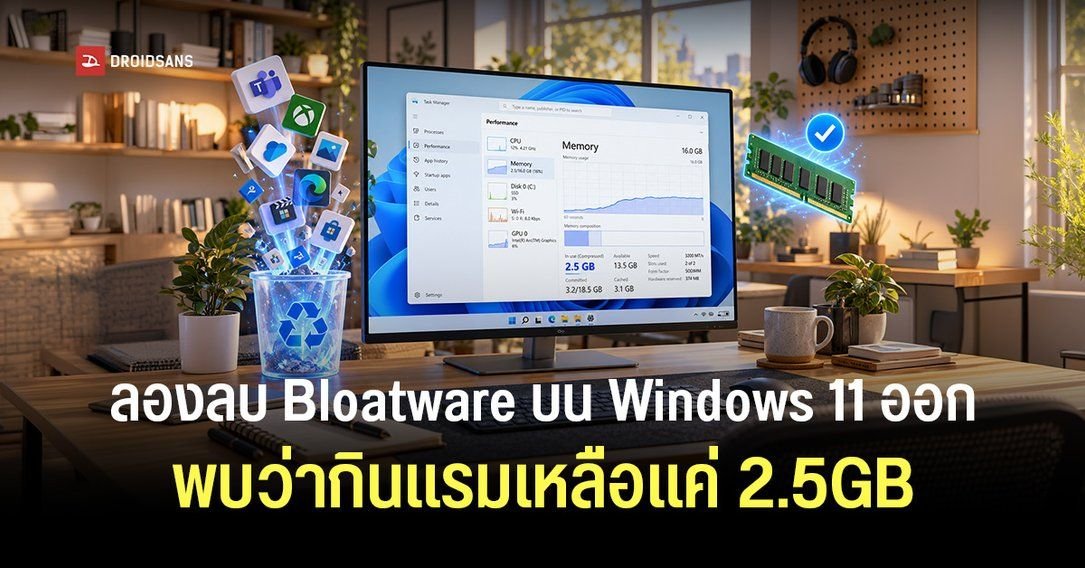ผู้ใช้โมดิฟาย Windows 11 26H2 ตัด Bloatware เผยผลกิน RAM ช่วง Idle เหลือเพียง 2.5GB